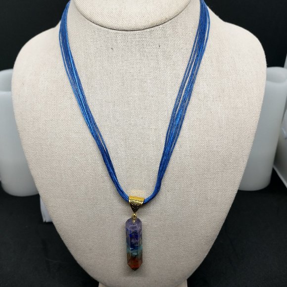 Energy Quartz point pendant necklace with Seven Chakra stones for Men or Women - Picture 1 of 13